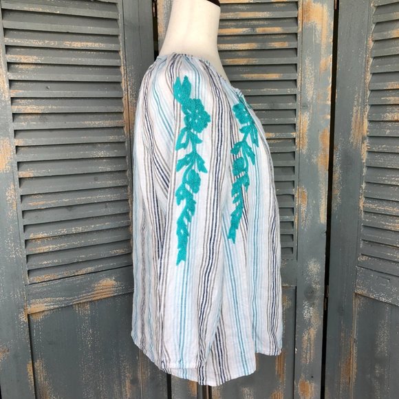 J. Jill Love Linen Embroidered Striped Top Sz SP - Picture 6 of 12